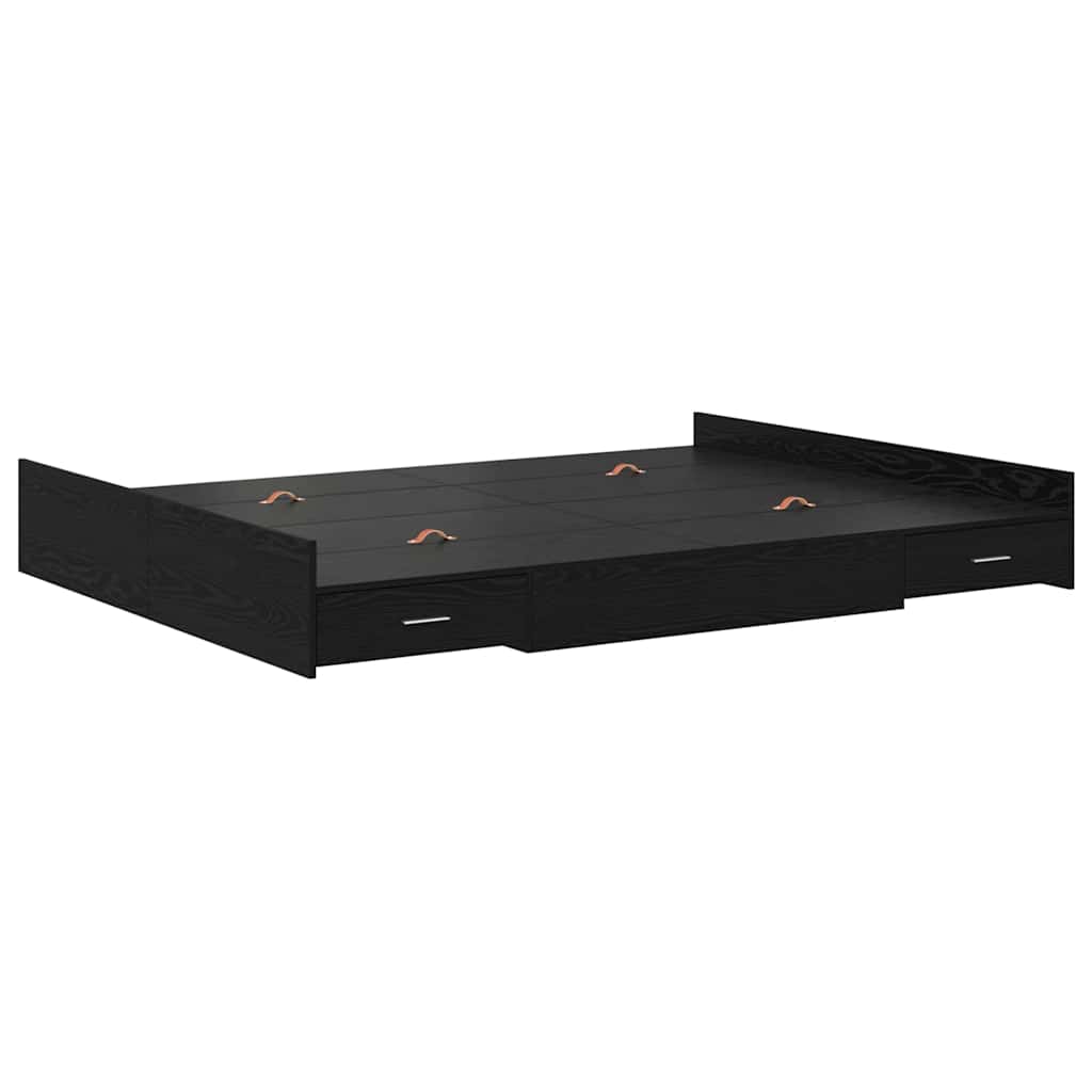 Opbergbedframe met lade Zwart eiken 140 x 190 cm Bewerkt hout