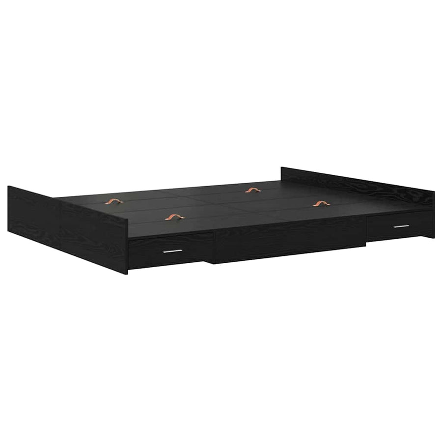 Opbergbedframe met lade Zwart eiken 140 x 190 cm Bewerkt hout