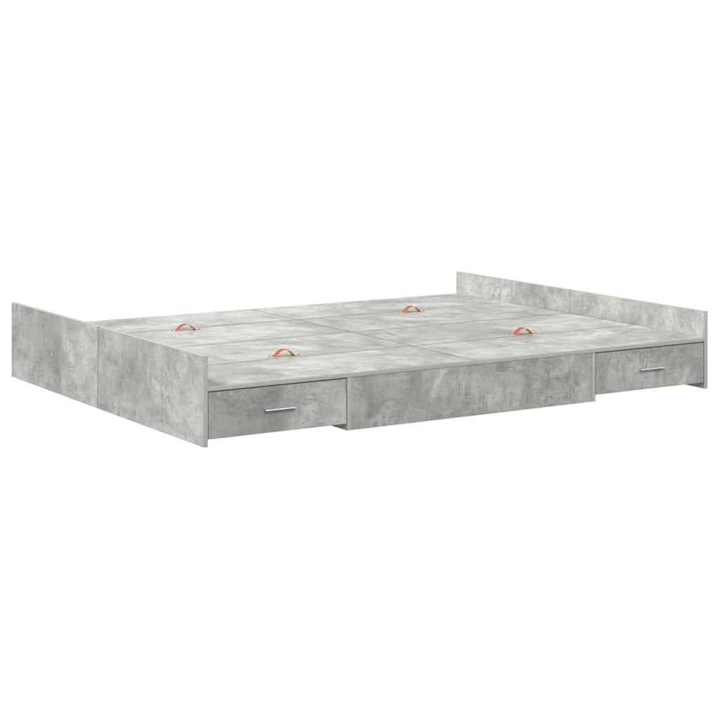 Opbergbedframe met lade met hoofdeinde met opslag Betongrijs 140 x 190 cm Melamine