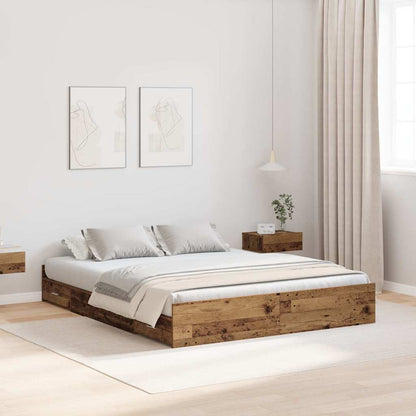 Opbergbedframe met lade met hoofdeinde met opslag Oud hout 140 x 190 cm Melamine