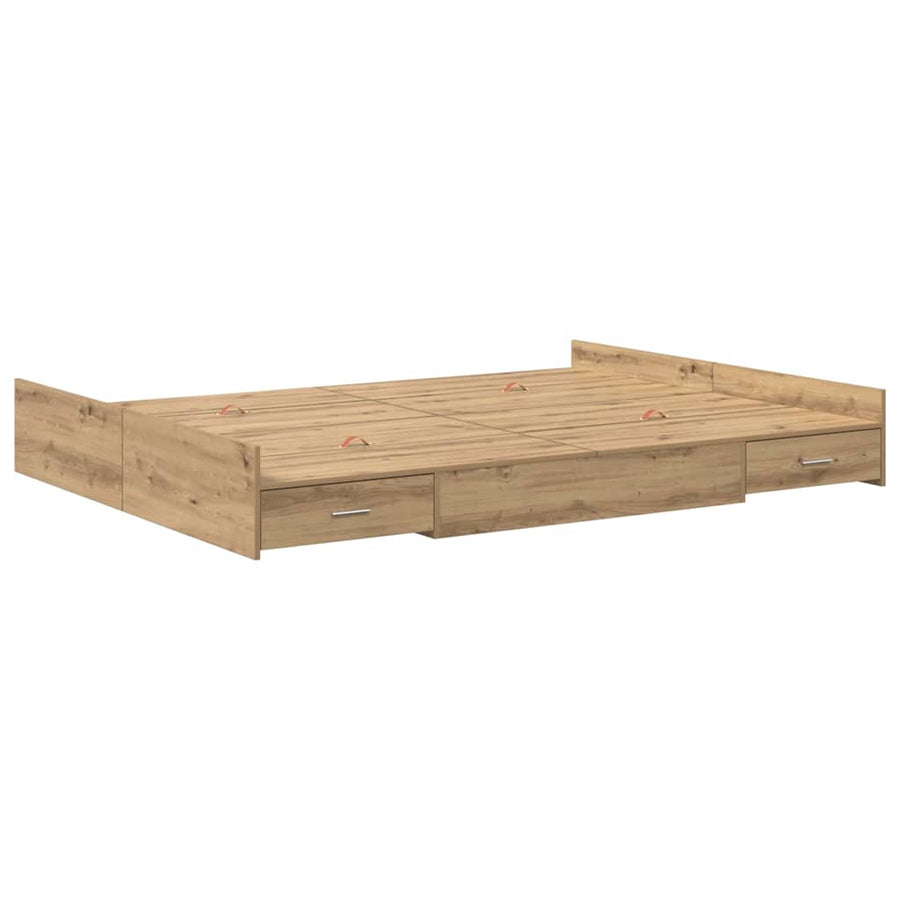 Opbergbedframe met lade artisanaal eikenkleurig 140 x 190 cm