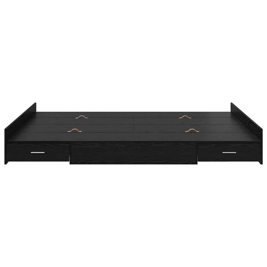 Opbergbedframe met lade met hoofdeinde met opslag Zwart eiken 135 x 190 cm Melamine