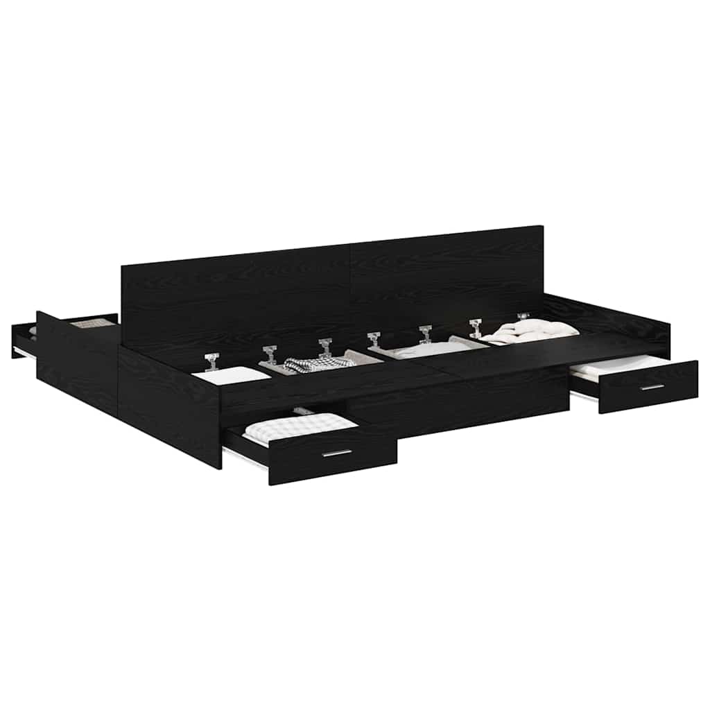 Opbergbedframe met lade met hoofdeinde met opslag Zwart eiken 135 x 190 cm Melamine