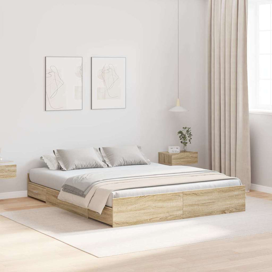 Opbergbedframe met lade Sonoma eiken 135 x 190 cm Melamine