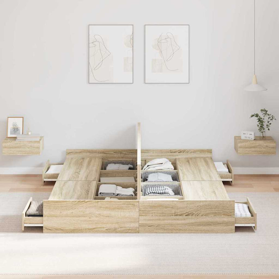 Opbergbedframe met lade Sonoma eiken 135 x 190 cm Melamine
