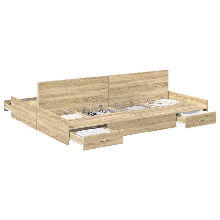 Opbergbedframe met lade Sonoma eiken 135 x 190 cm Melamine