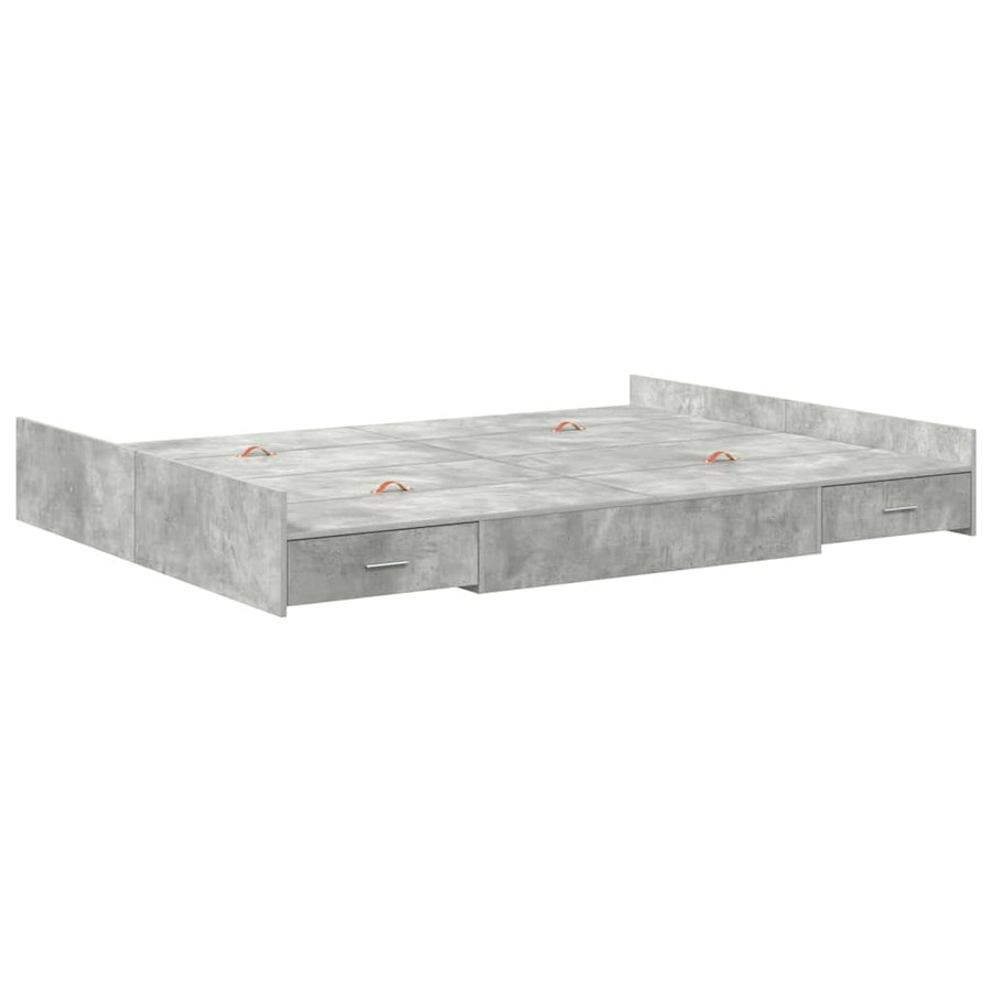 Opbergbedframe met lade Betongrijs 135 x 190 cm Bewerkt hout