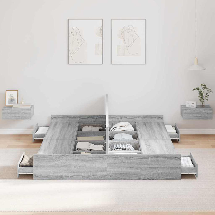 Opbergbedframe met lade Grijs sonoma 135 x 190 cm Houtcomposiet