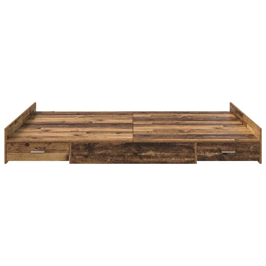 Opbergbedframe met lade met hoofdeinde met opslag Oud hout 135 x 190 cm Spaanplaat