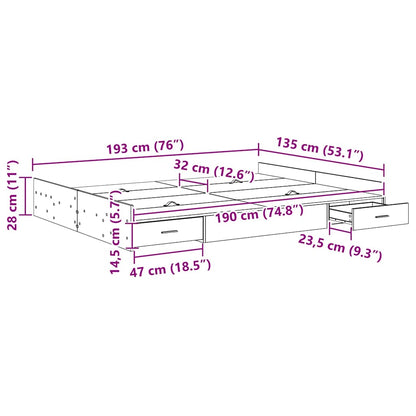 Opbergbedframe met lade met hoofdeinde met opslag Oud hout 135 x 190 cm Spaanplaat