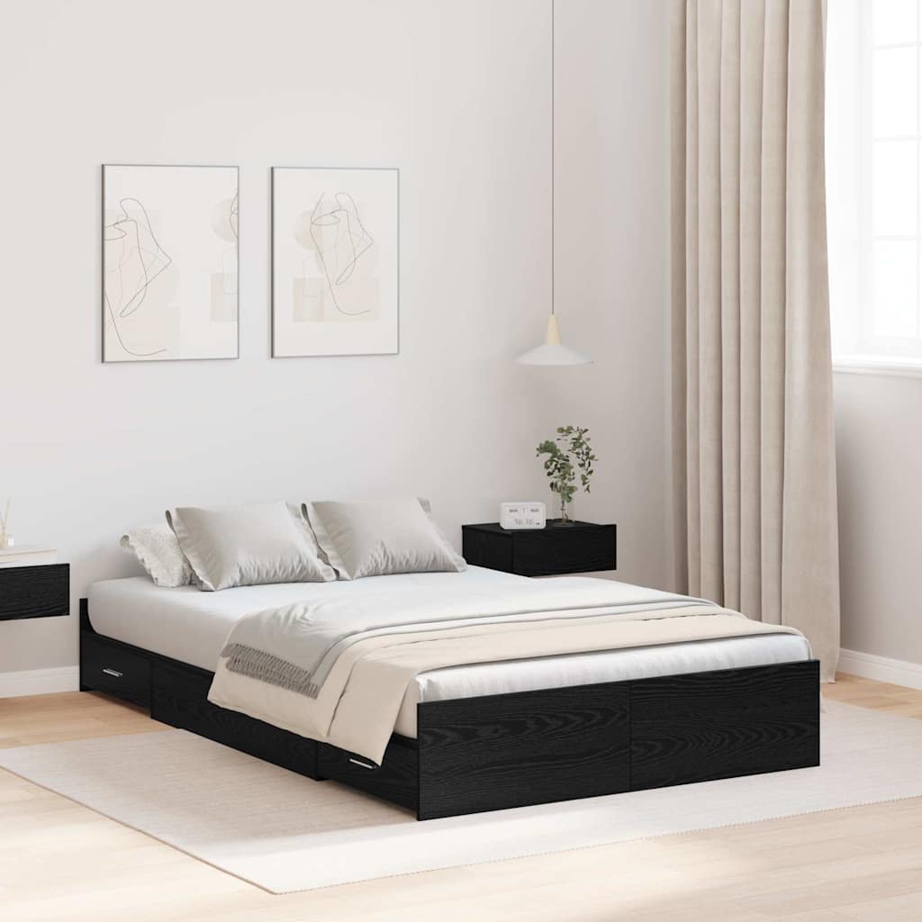Opbergbedframe met lade met hoofdeinde met opslag Zwart eiken 120 x 190 cm Melamine
