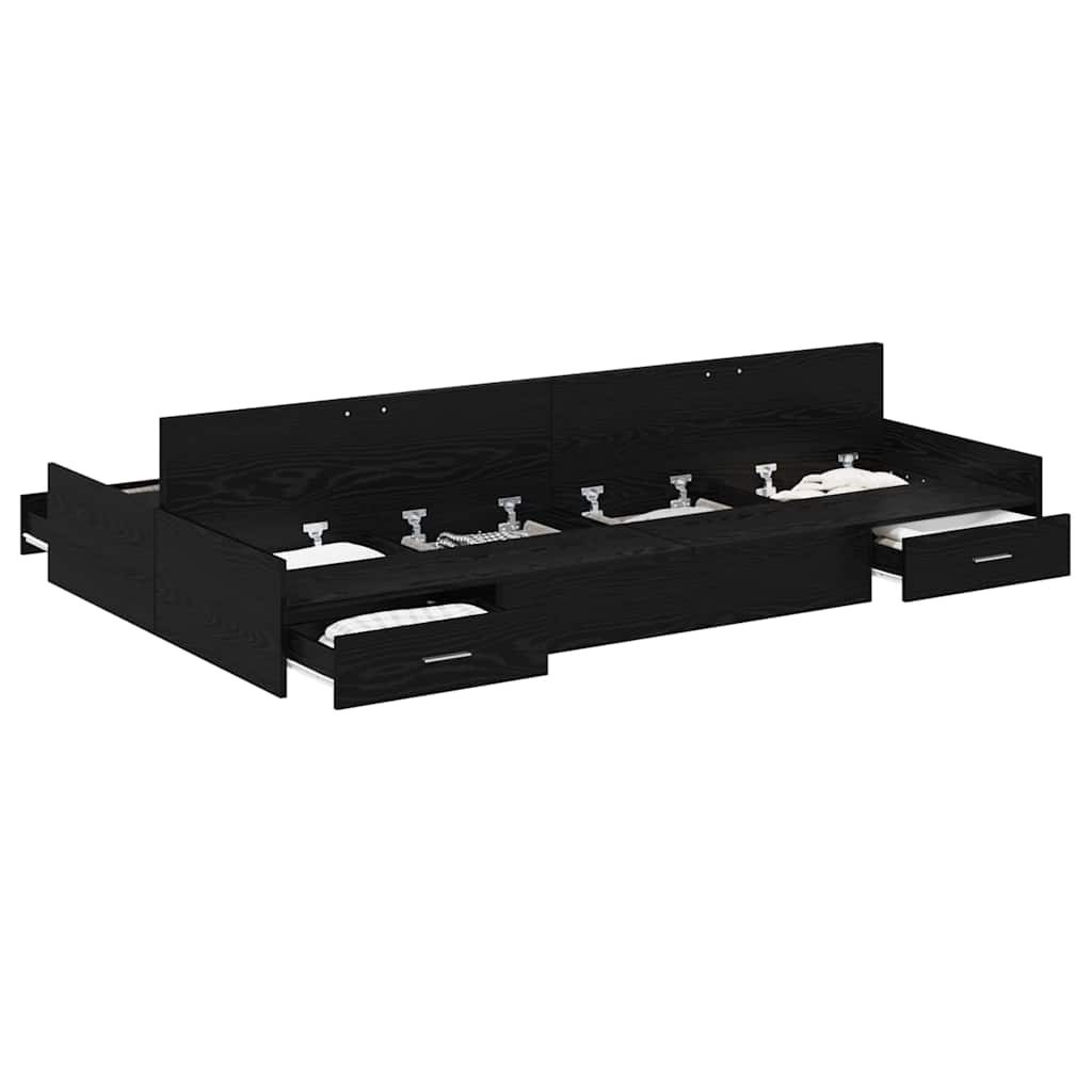 Opbergbedframe met lade met hoofdeinde met opslag Zwart eiken 120 x 190 cm Melamine