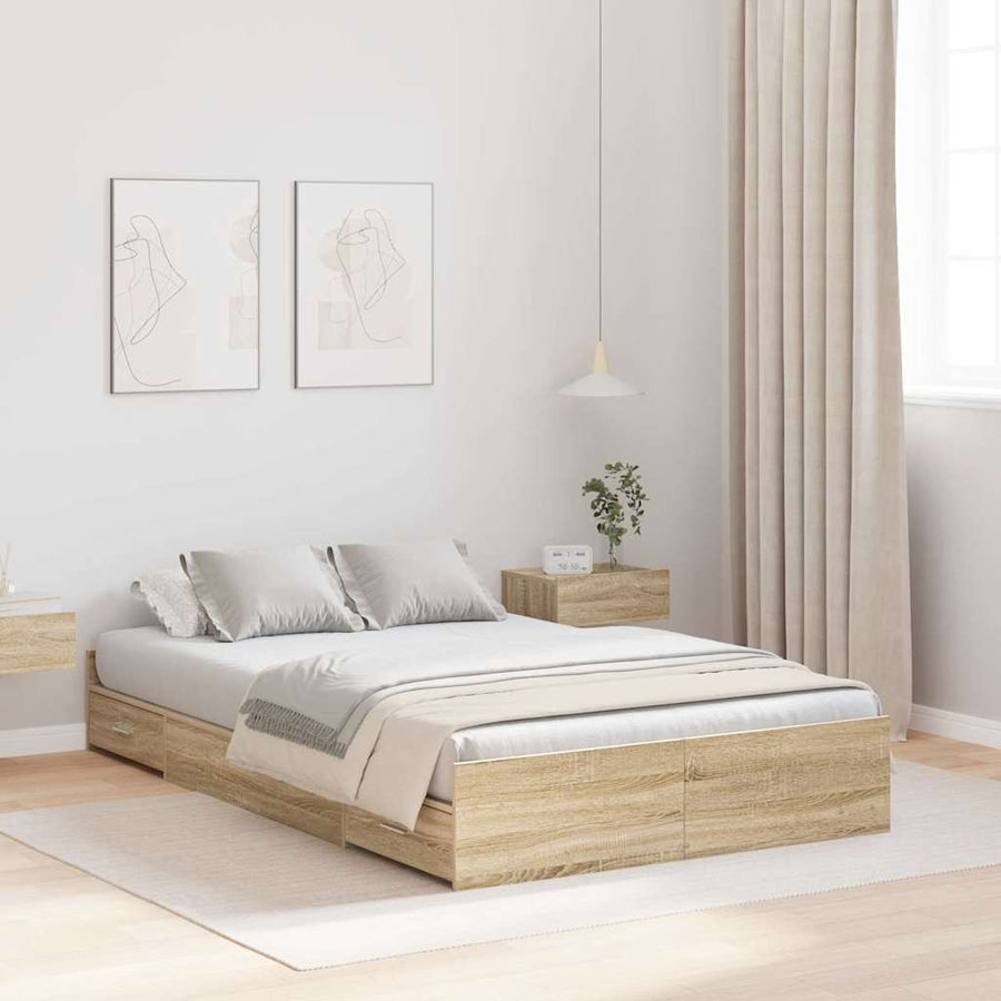 Opbergbedframe met lade met hoofdeinde met opslag Sonoma eiken 120 x 190 cm MDF