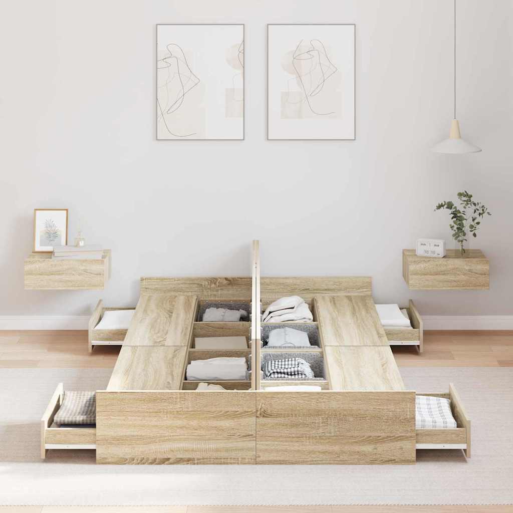 Opbergbedframe met lade met hoofdeinde met opslag Sonoma eiken 120 x 190 cm MDF