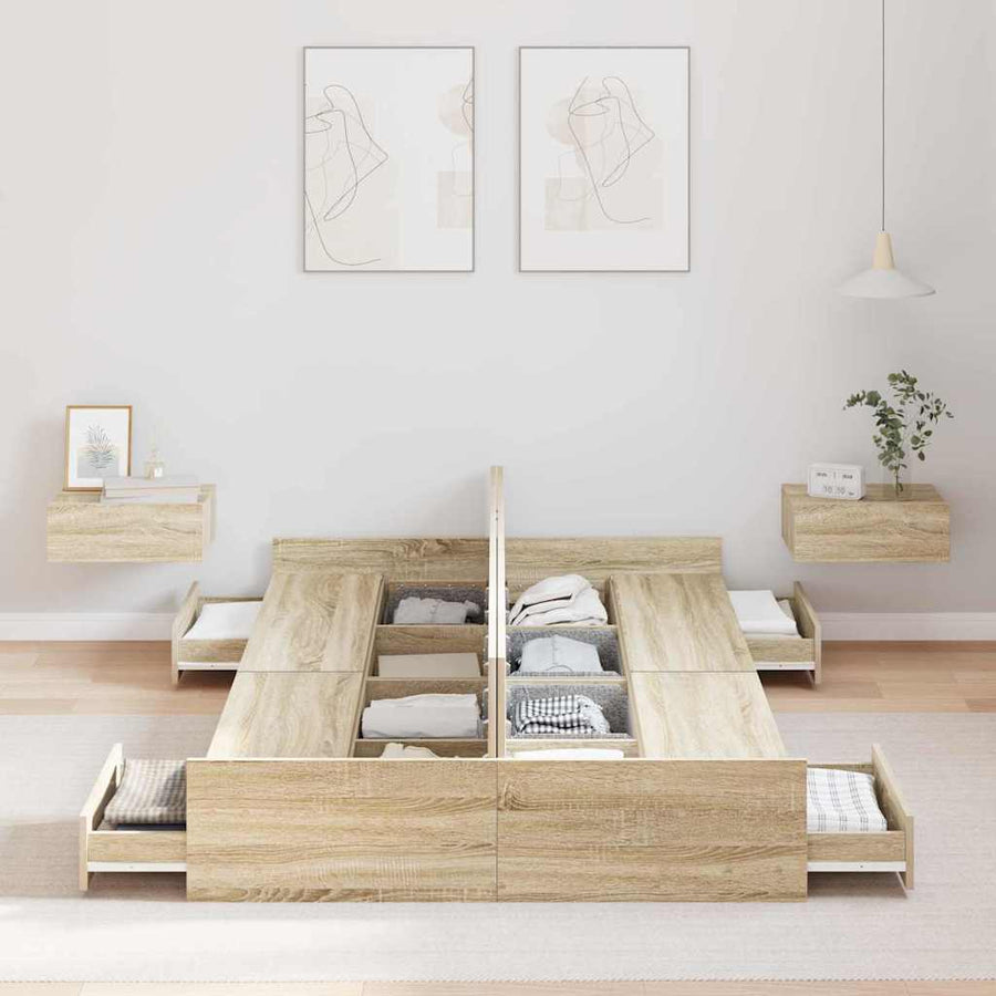 Opbergbedframe met lade met hoofdeinde met opslag Sonoma eiken 120 x 190 cm MDF