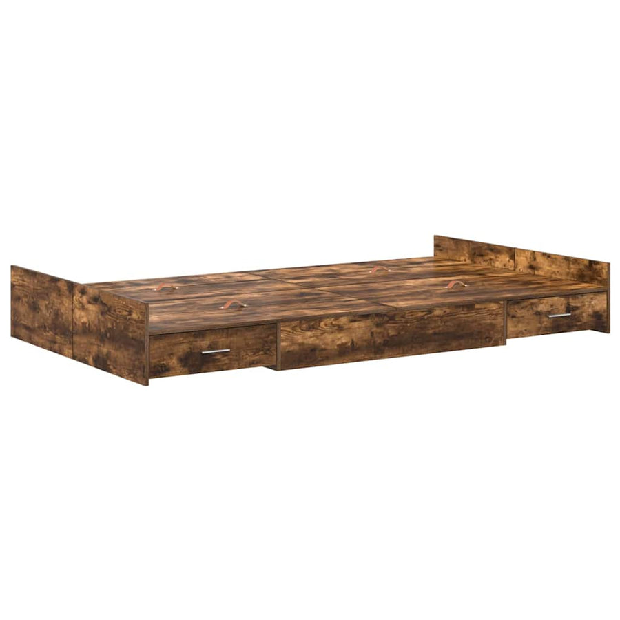 Opbergbedframe met lade met hoofdeinde met opslag Gerookt eiken 120 x 190 cm Hout