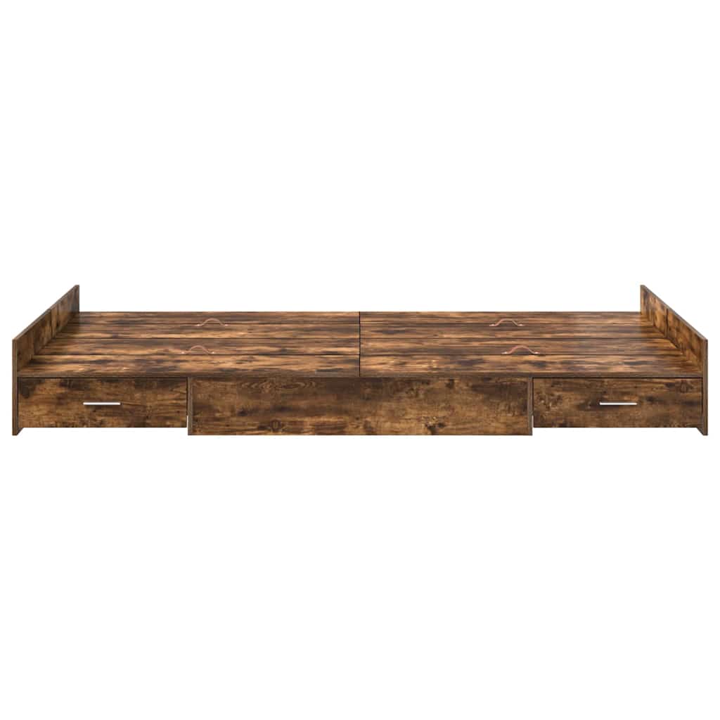 Opbergbedframe met lade met hoofdeinde met opslag Gerookt eiken 120 x 190 cm Hout