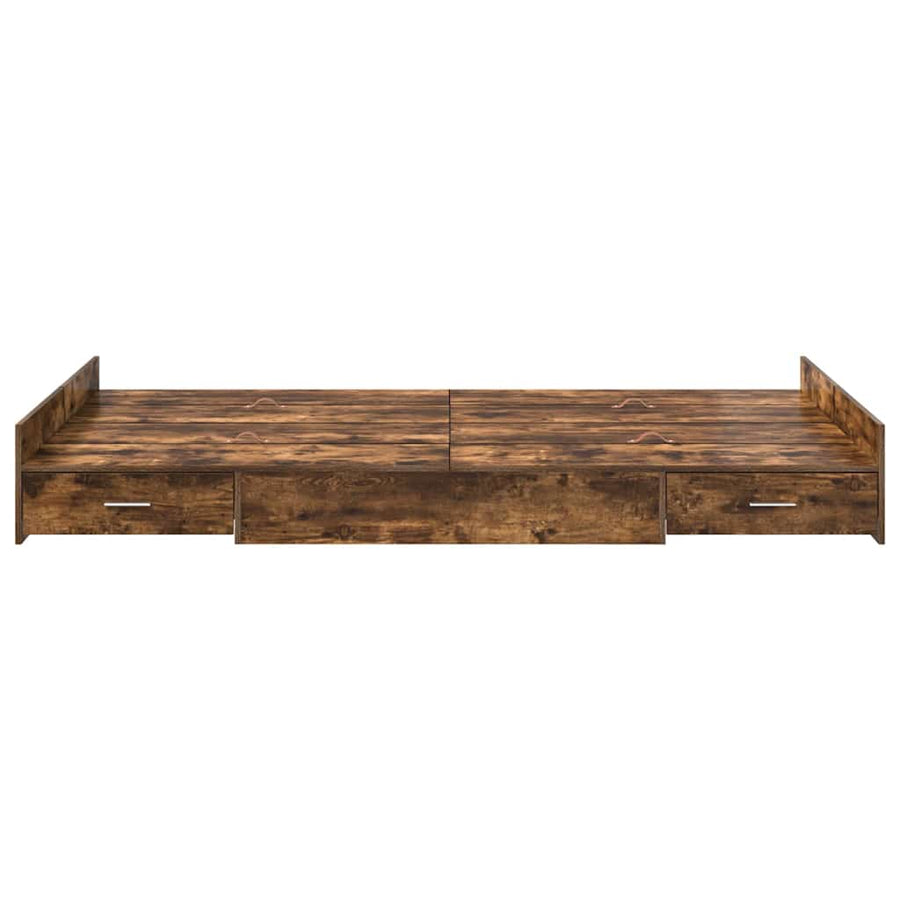 Opbergbedframe met lade met hoofdeinde met opslag Gerookt eiken 120 x 190 cm Hout