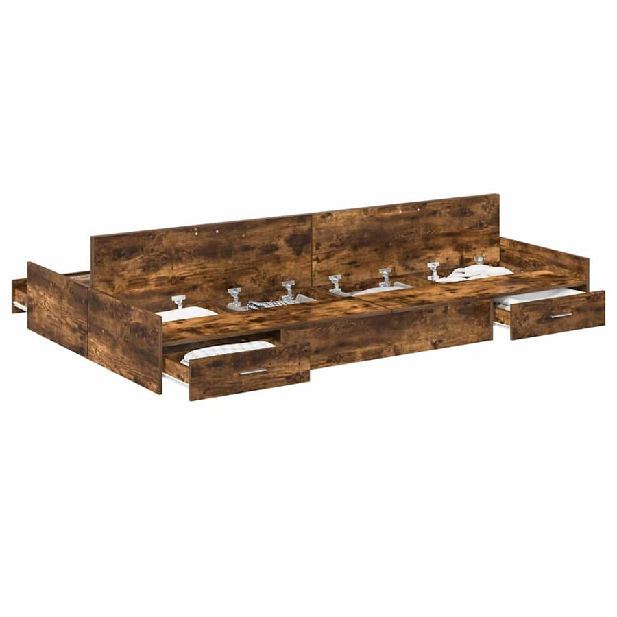 Opbergbedframe met lade met hoofdeinde met opslag Gerookt eiken 120 x 190 cm Hout