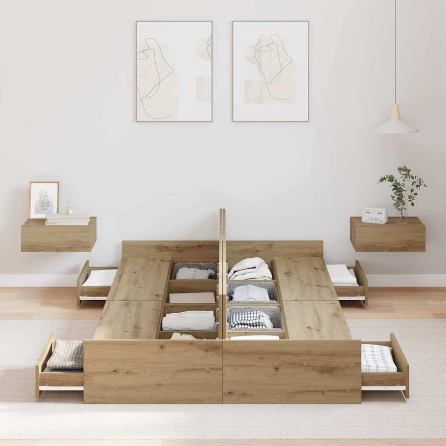 Opbergbedframe met lade artisanaal eikenkleurig 120 x 190 cm