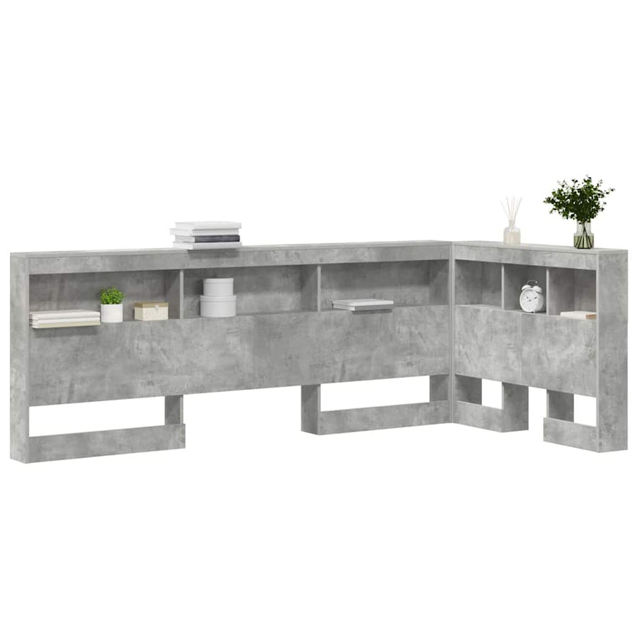 Opberghoofdbord met plank met hoofdeinde met opslag Betongrijs 80 cm Bewerkt hout