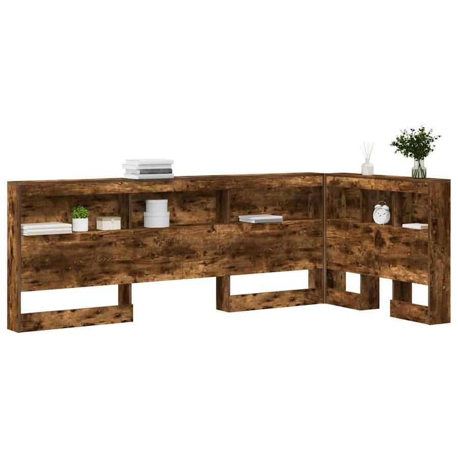 Opberghoofdbord met plank met hoofdeinde met opslag Gerookt eiken 80 cm Bewerkt hout
