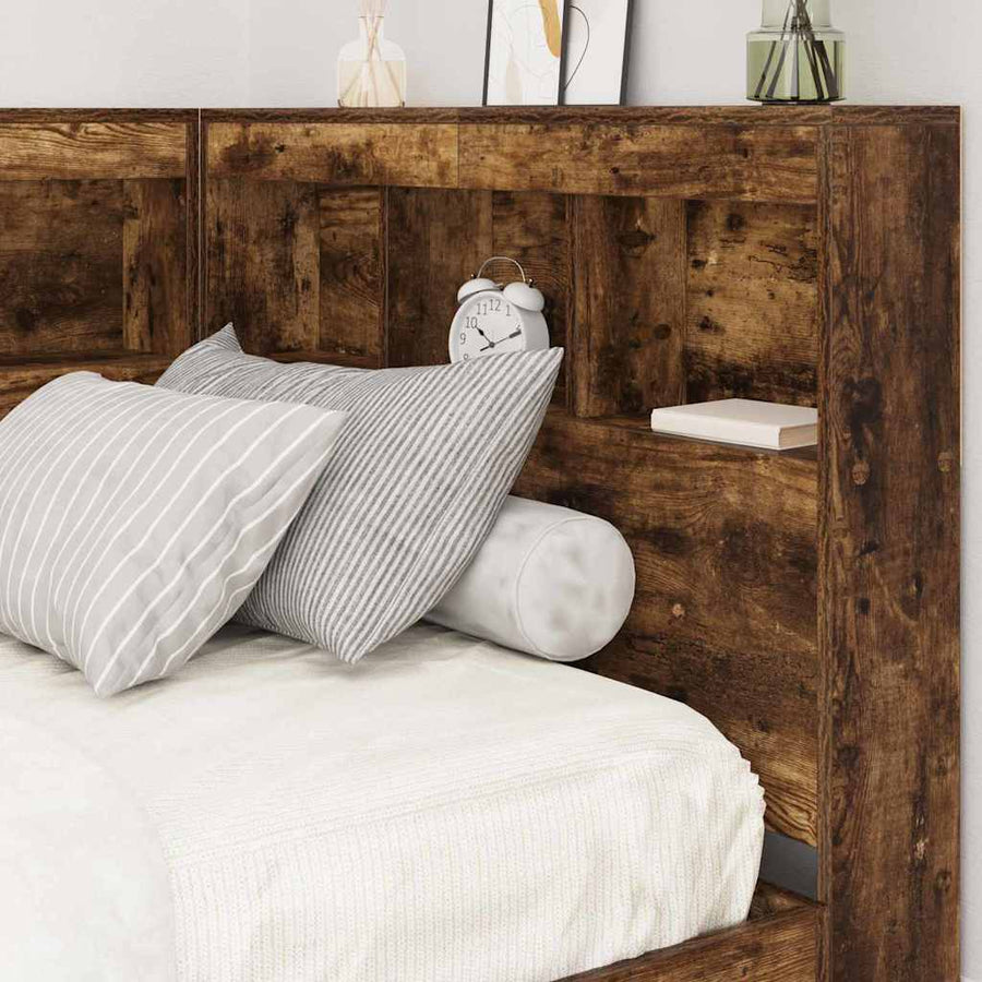 Opberghoofdbord Met Plank 90 Cm Bewerkt Hout Gerookt Eiken 90 x 200 cm
