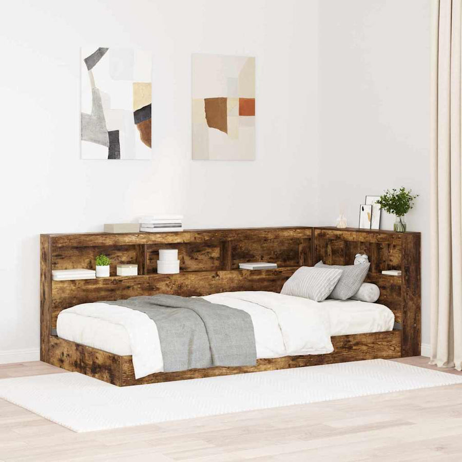 Opberghoofdbord Met Plank 90 Cm Bewerkt Hout Gerookt Eiken 90 x 200 cm