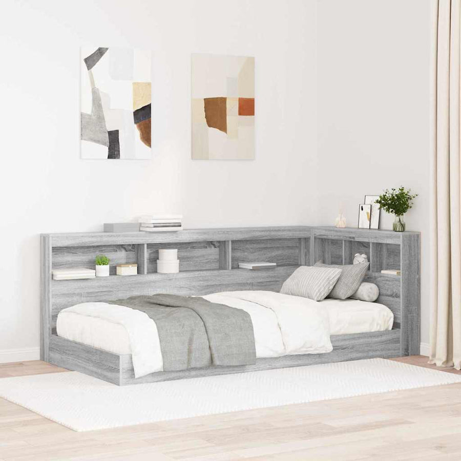 Opberghoofdbord met plank met hoofdeinde met opslag Grijs sonoma 90 cm Bewerkt hout