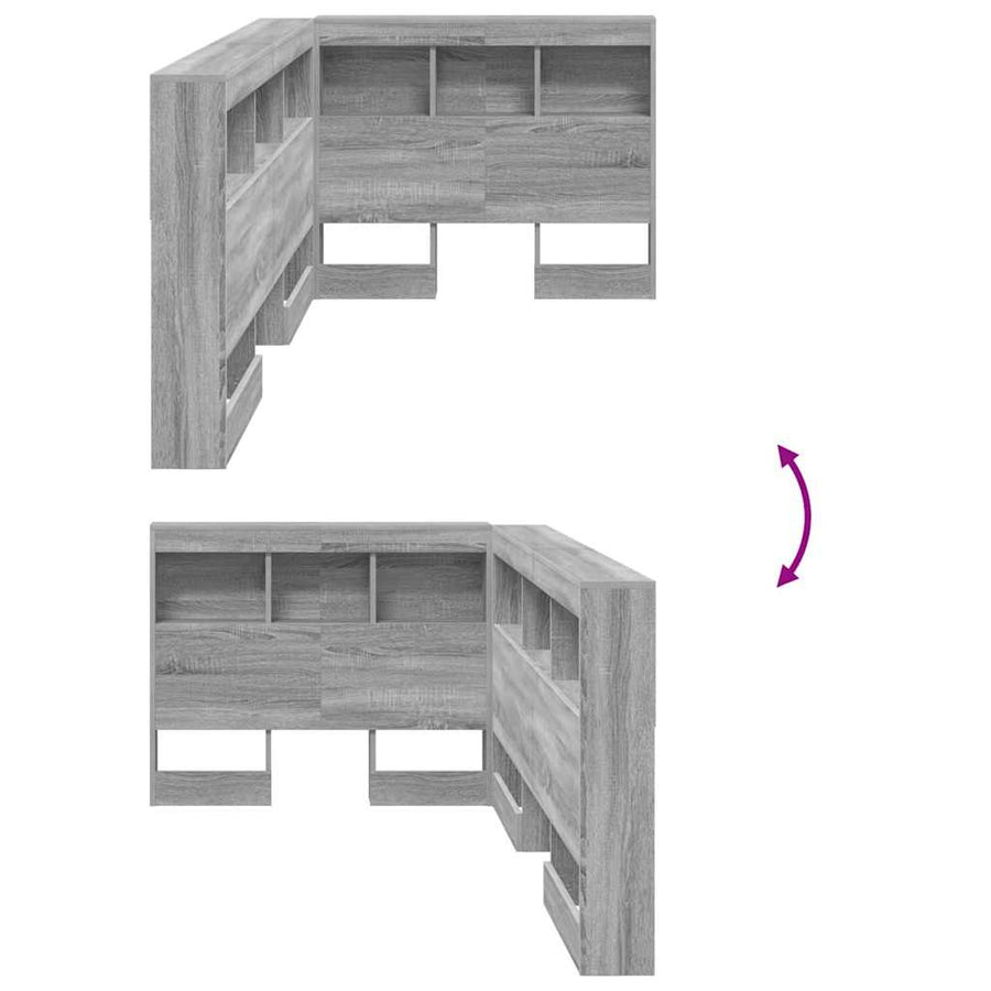 Opberghoofdbord met plank met hoofdeinde met opslag Grijs sonoma 90 cm Bewerkt hout