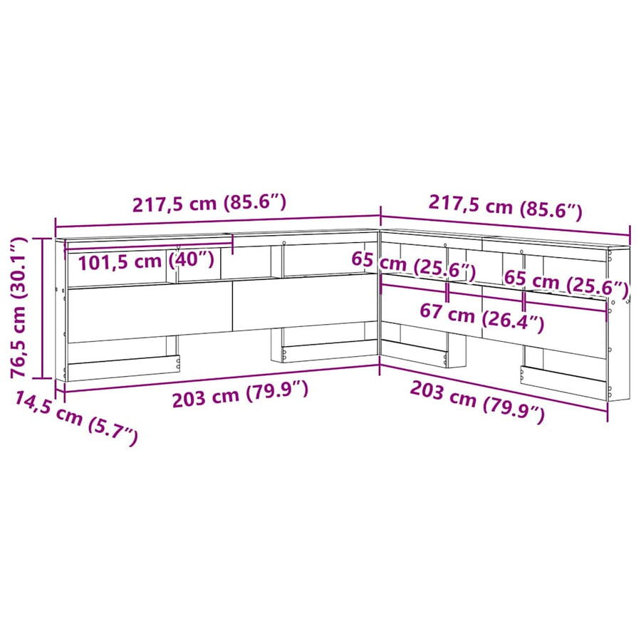 Opberghoofdbord met plank met hoofdeinde met opslag Sonoma eiken 200 cm Bewerkt hout