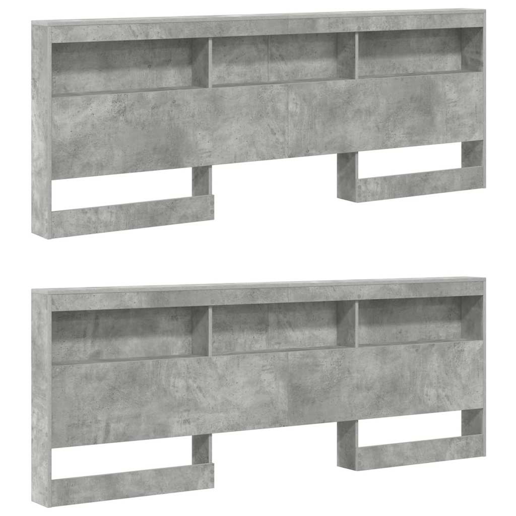 Opberghoofdbord met plank met hoofdeinde met opslag Betongrijs 200 cm Bewerkt hout