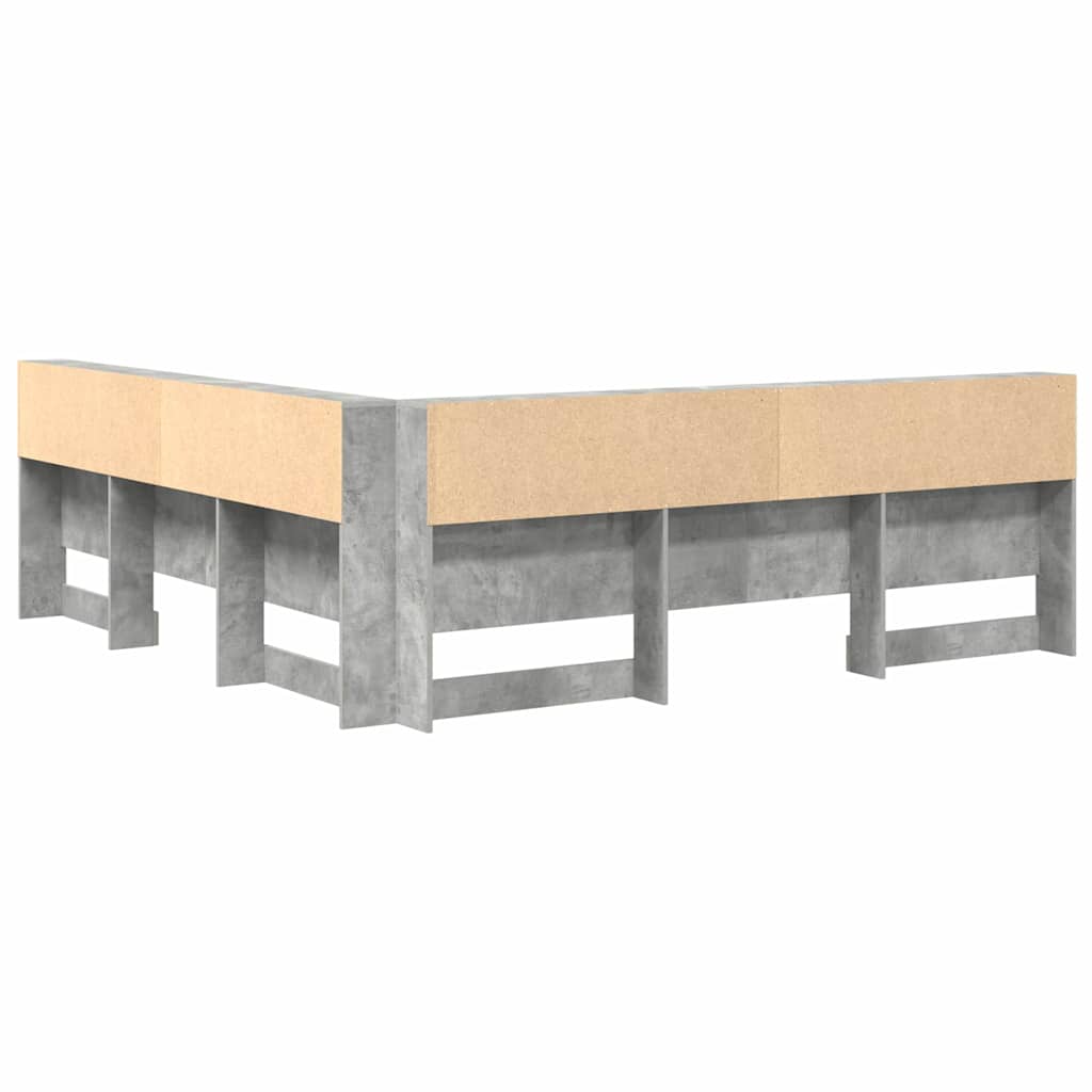 Opberghoofdbord met plank met hoofdeinde met opslag Betongrijs 200 cm Bewerkt hout