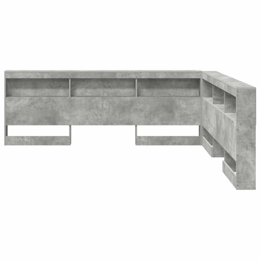 Opberghoofdbord met plank met hoofdeinde met opslag Betongrijs 200 cm Bewerkt hout