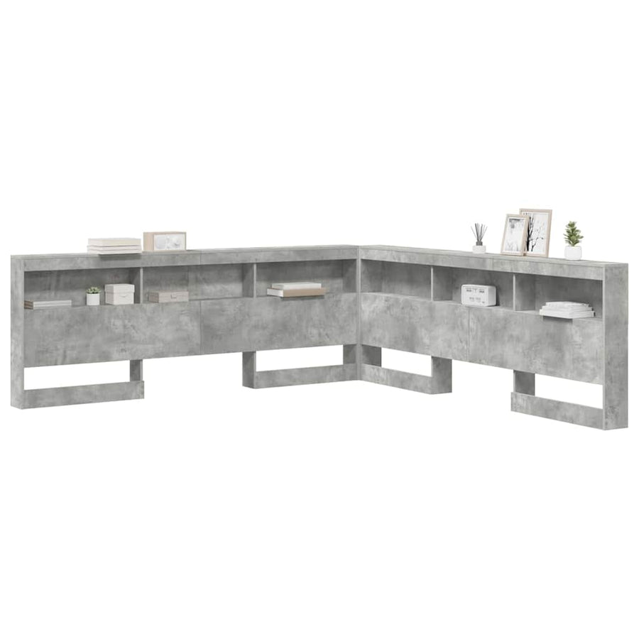 Opberghoofdbord met plank met hoofdeinde met opslag Betongrijs 200 cm Bewerkt hout