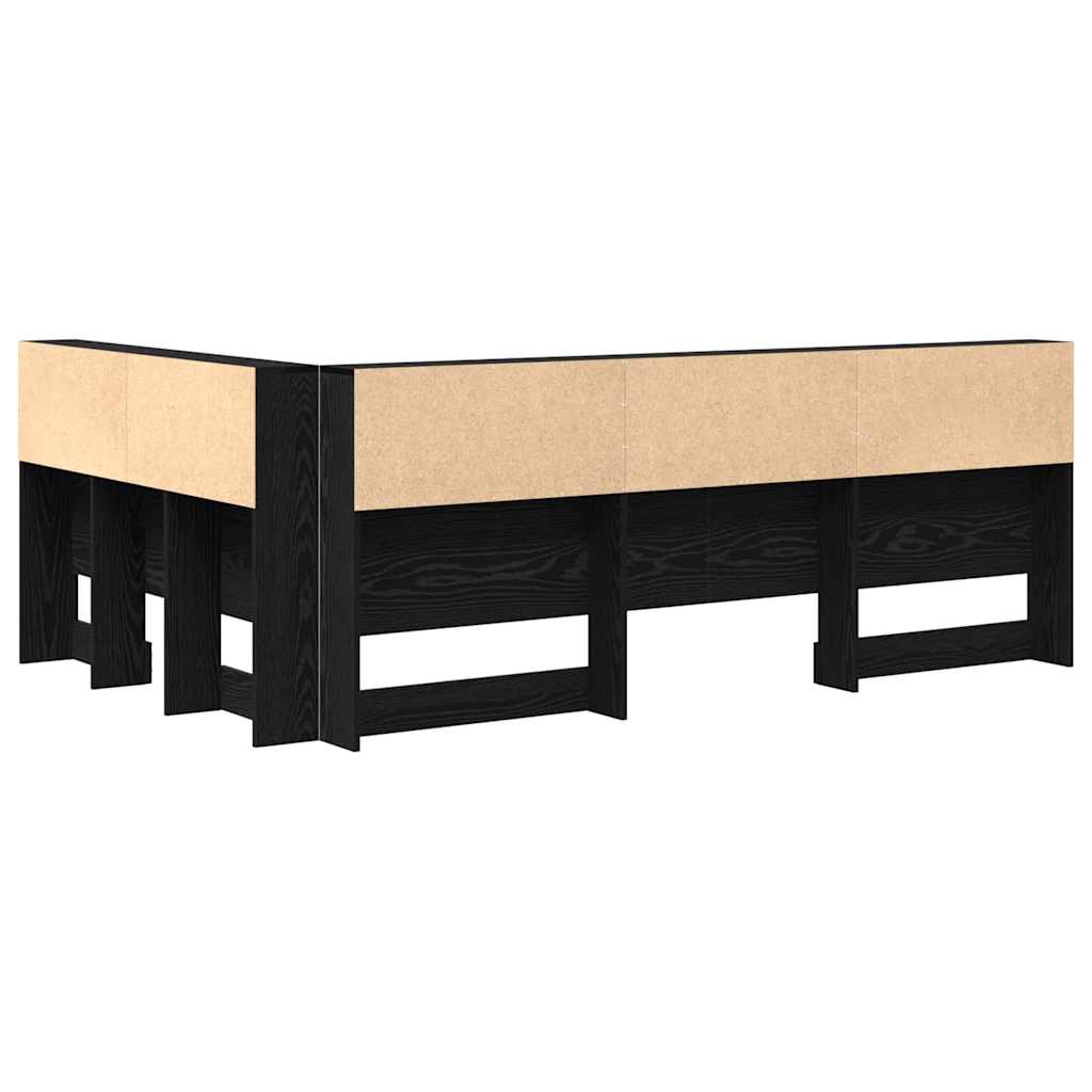 Opberghoofdbord met plank met hoofdeinde met opslag Zwart eiken 120 cm Bewerkt hout