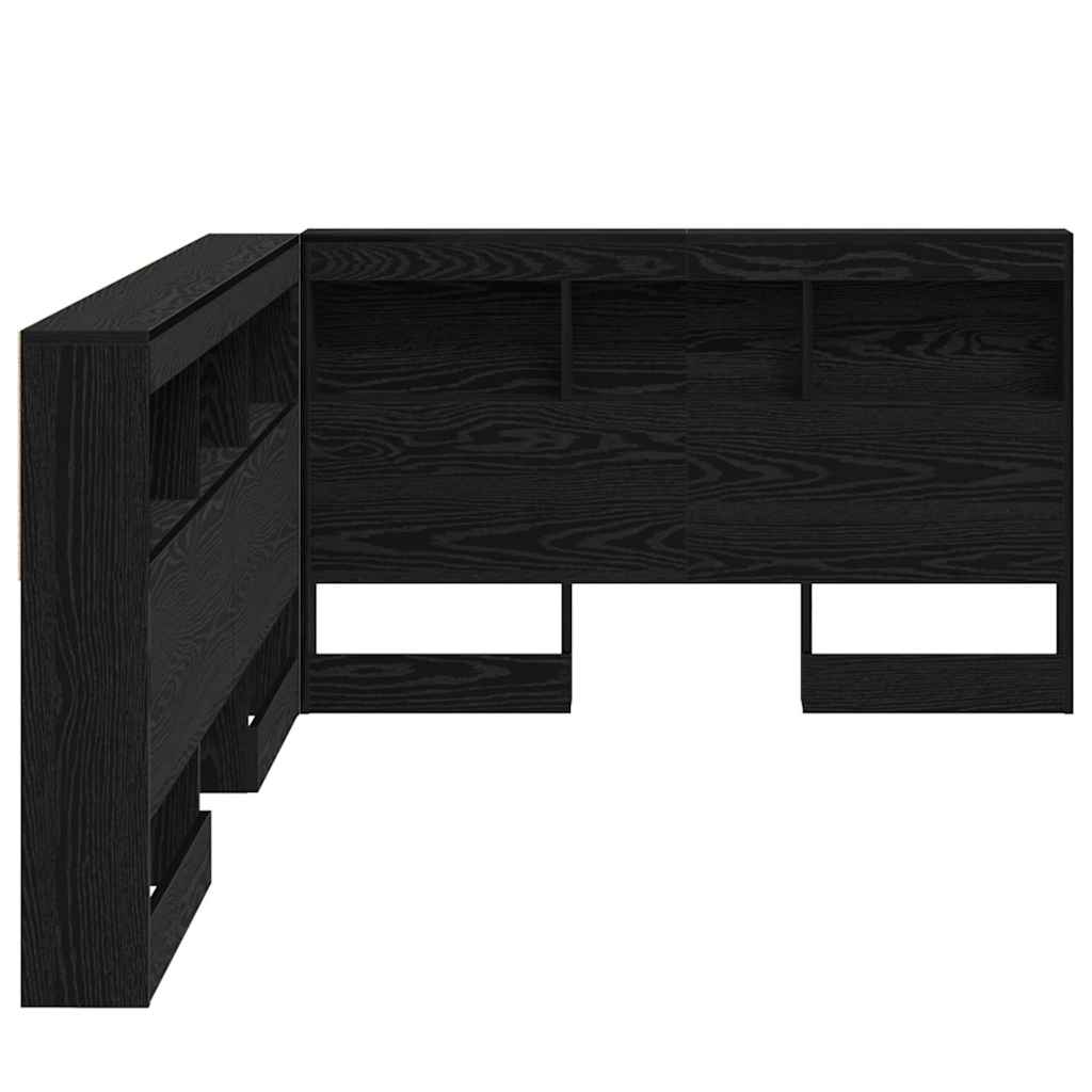 Opberghoofdbord met plank met hoofdeinde met opslag Zwart eiken 120 cm Bewerkt hout
