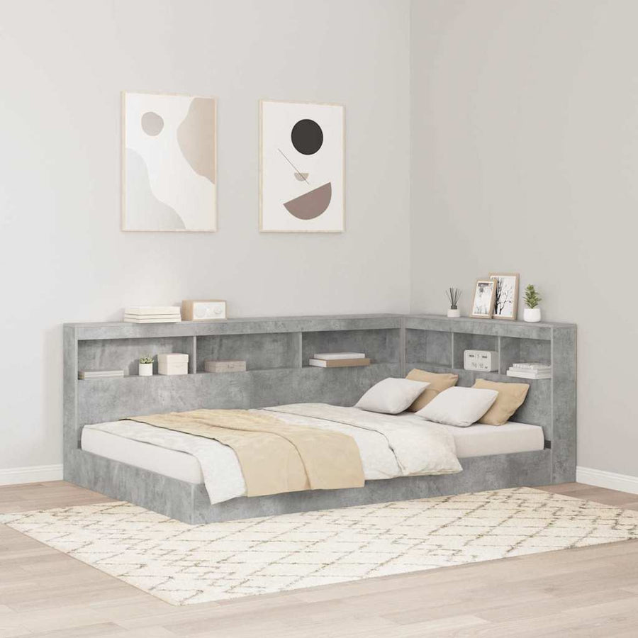 Opberghoofdbord met plank met hoofdeinde met opslag Betongrijs 120 cm Bewerkt hout