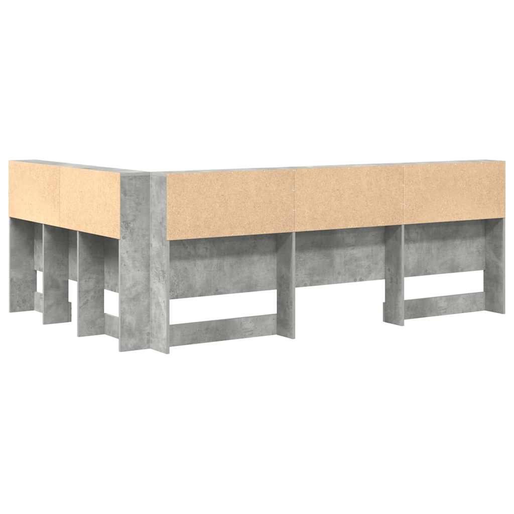 Opberghoofdbord met plank met hoofdeinde met opslag Betongrijs 120 cm Bewerkt hout