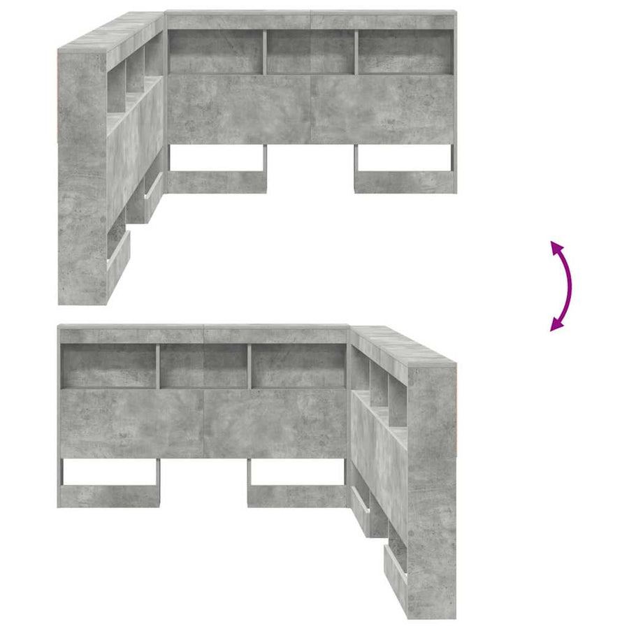 Opberghoofdbord met plank met hoofdeinde met opslag Betongrijs 120 cm Bewerkt hout
