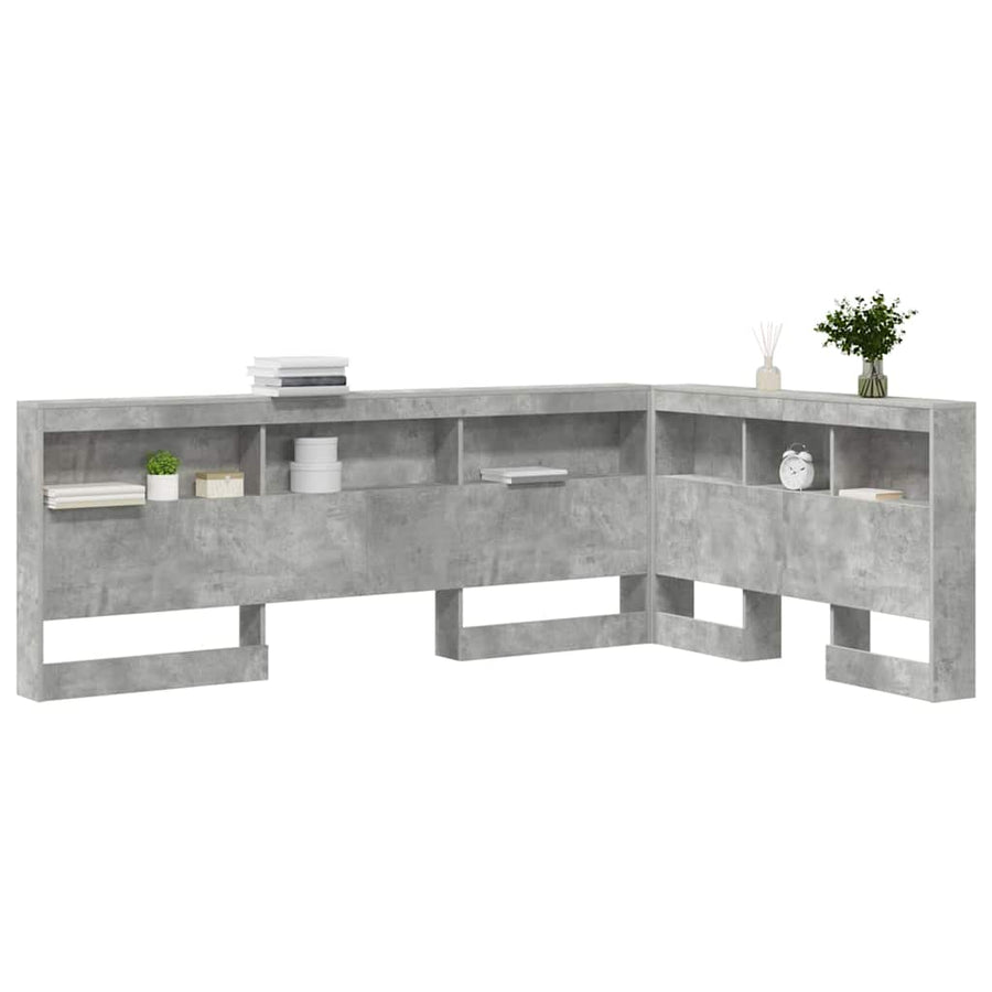 Opberghoofdbord met plank met hoofdeinde met opslag Betongrijs 120 cm Bewerkt hout