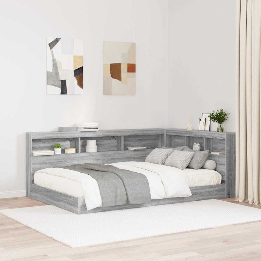 Opberghoofdbord met plank met hoofdeinde met opslag Grijs sonoma 120 cm Bewerkt hout
