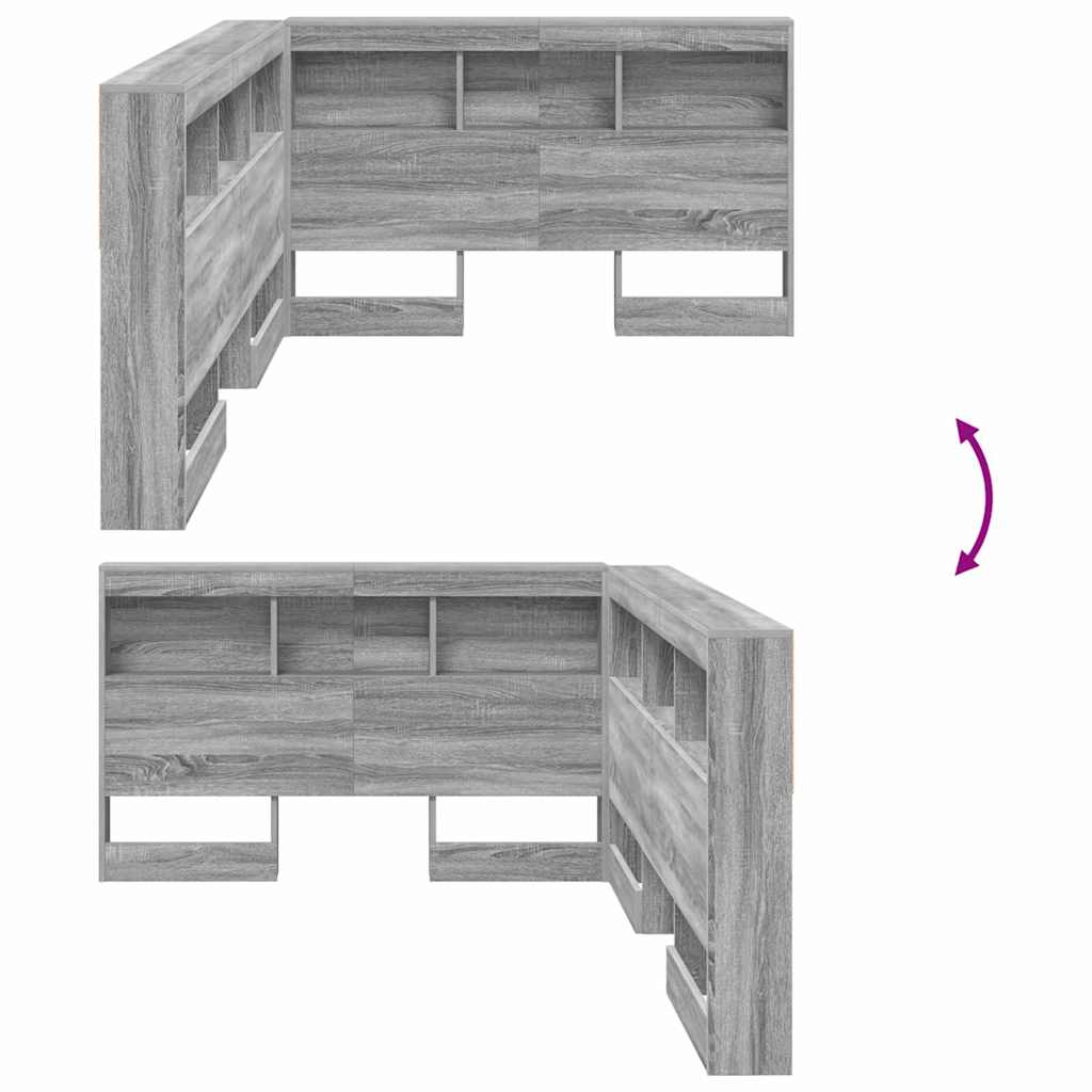 Opberghoofdbord met plank met hoofdeinde met opslag Grijs sonoma 120 cm Bewerkt hout