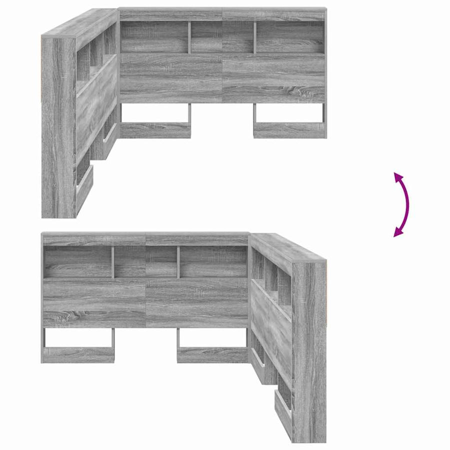 Opberghoofdbord met plank met hoofdeinde met opslag Grijs sonoma 120 cm Bewerkt hout