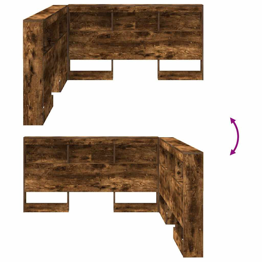 Opberghoofdbord Met Plank Gerookt Eiken 140 Cm Bewerkt Hout