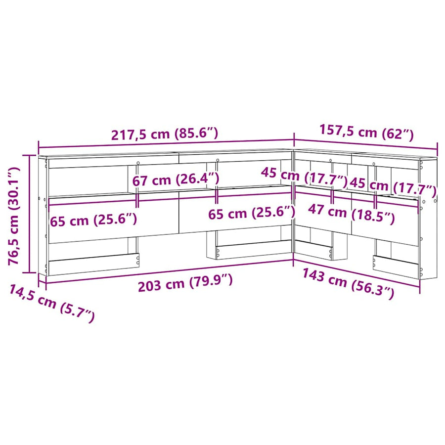 Opberghoofdbord artisanaal eikenkleurig 140 cm Melamine