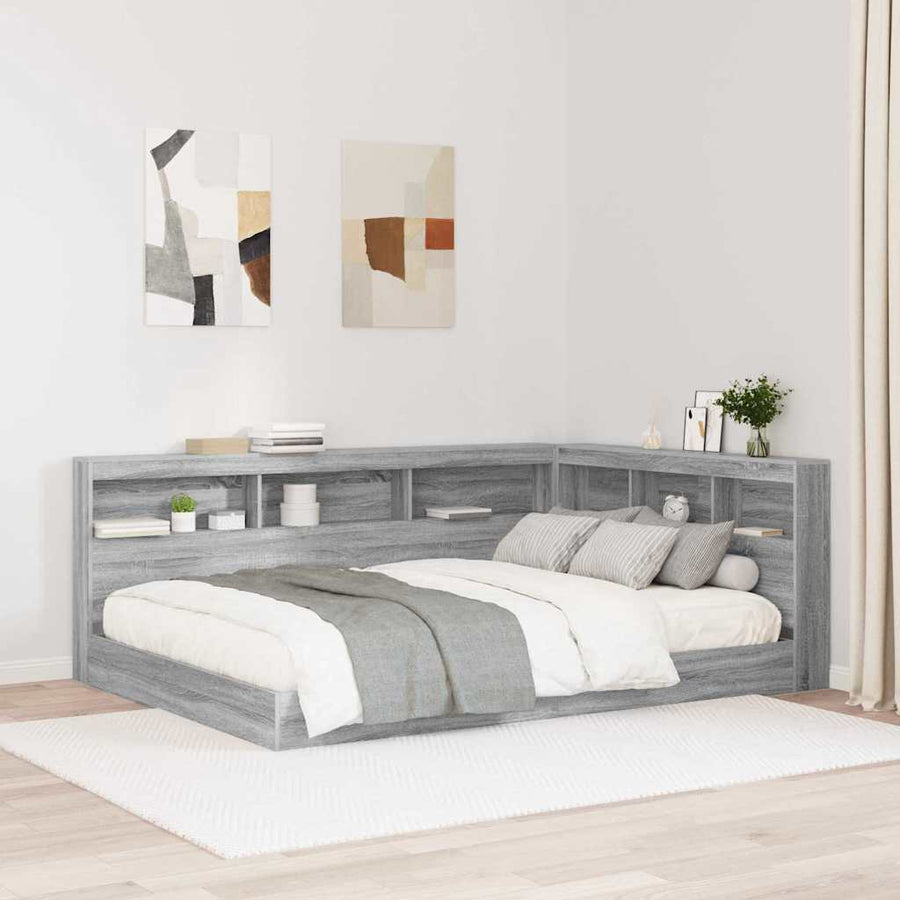 Opberghoofdbord met plank met hoofdeinde met opslag Grijs sonoma 150 cm Bewerkt hout