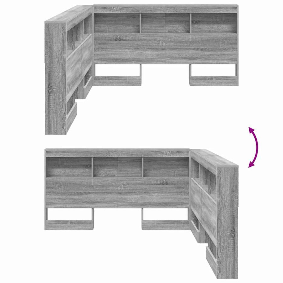 Opberghoofdbord met plank met hoofdeinde met opslag Grijs sonoma 150 cm Bewerkt hout