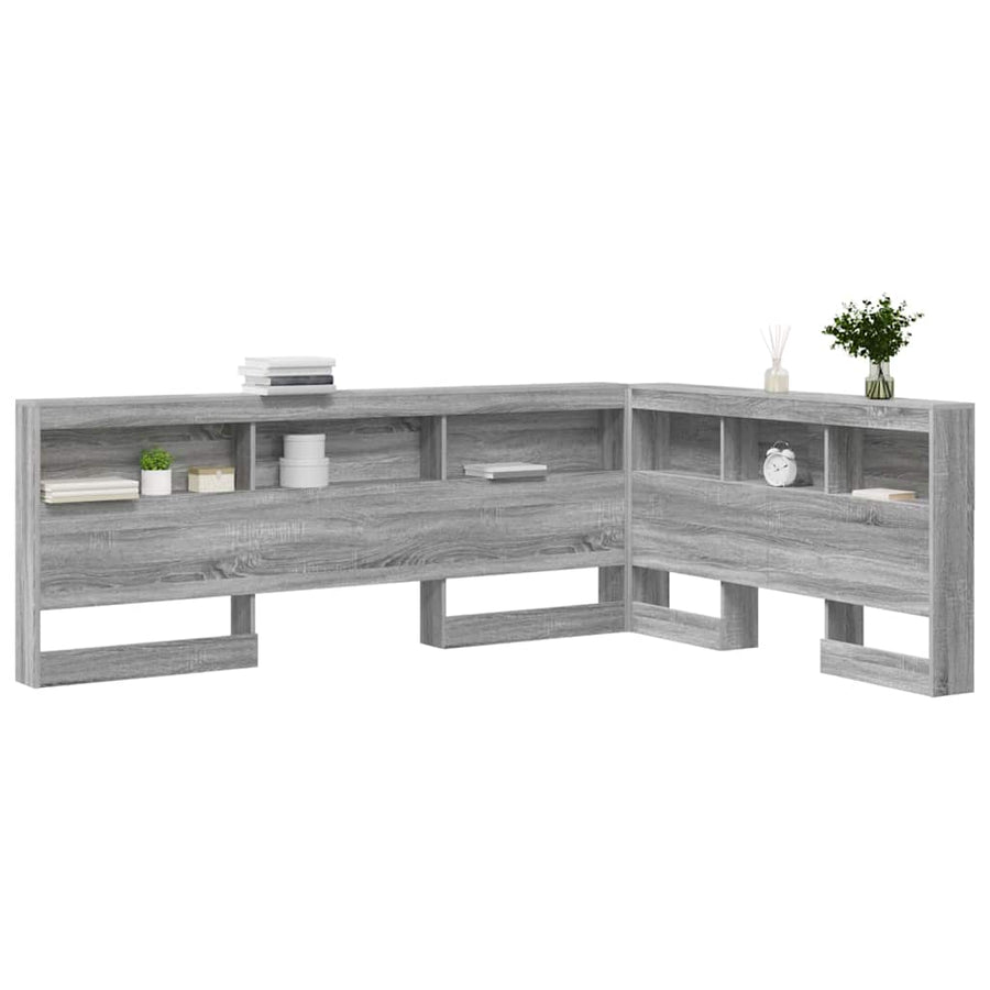 Opberghoofdbord met plank met hoofdeinde met opslag Grijs sonoma 150 cm Bewerkt hout