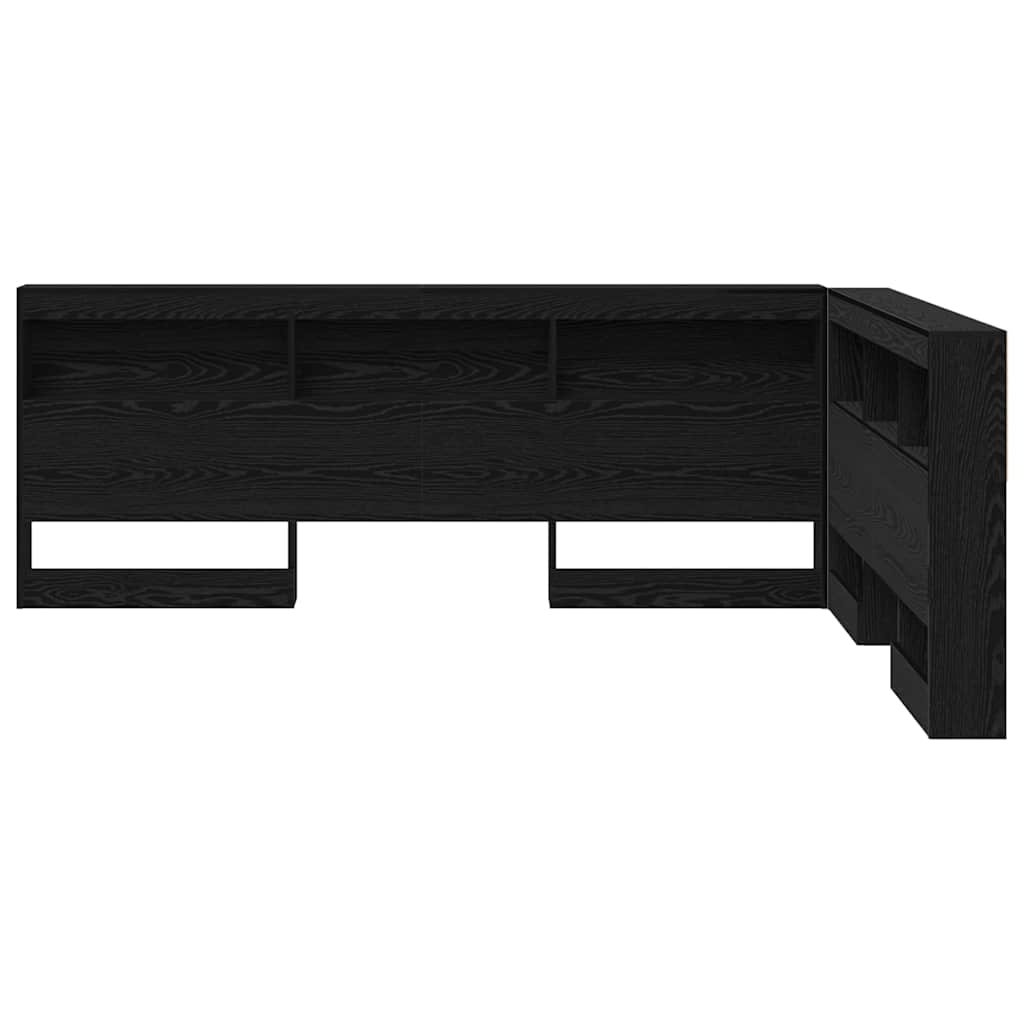 Opberghoofdbord met plank met hoofdeinde met opslag Zwart eiken 160 cm Bewerkt hout